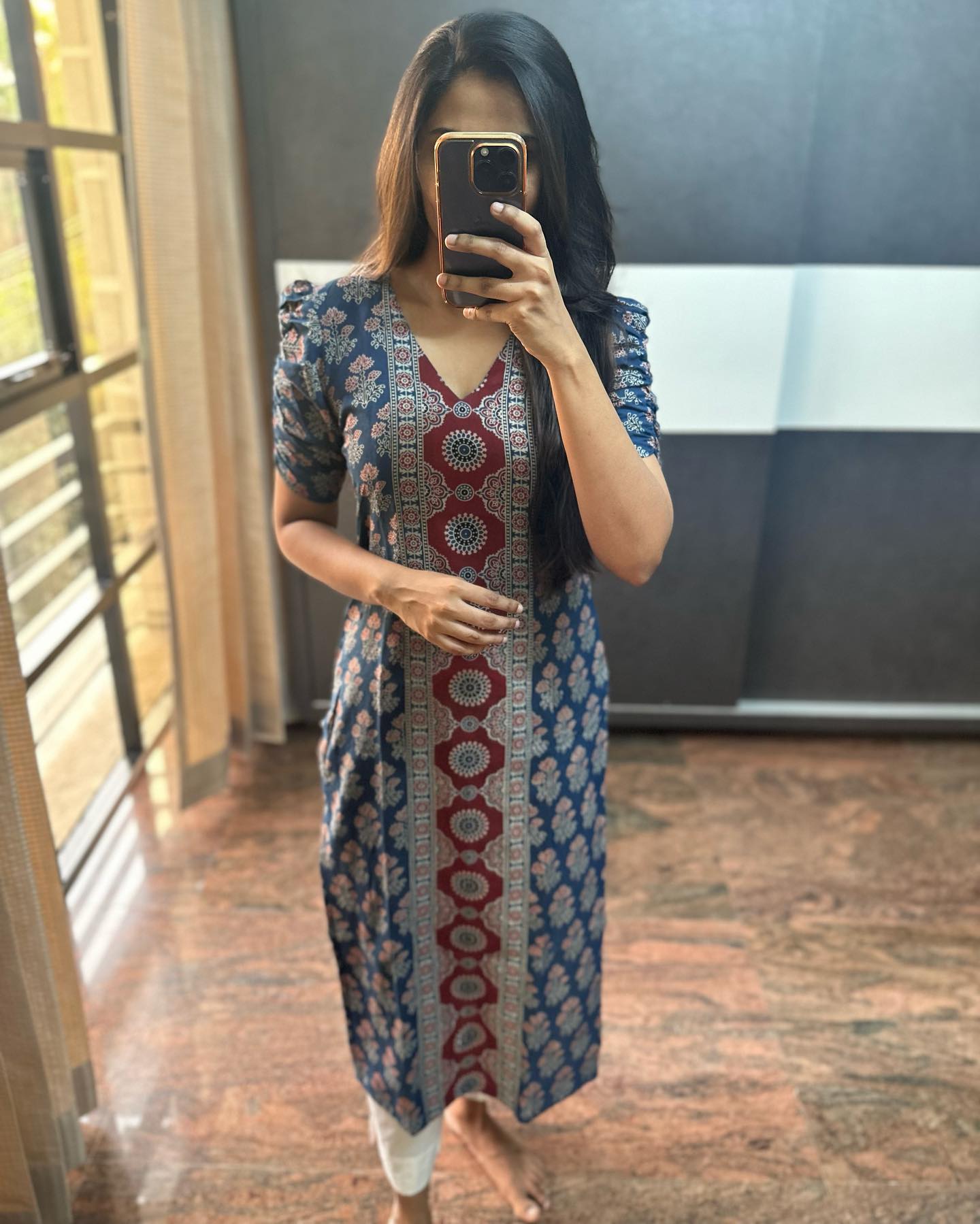 Hand Block Ajrak Cotton Kurti