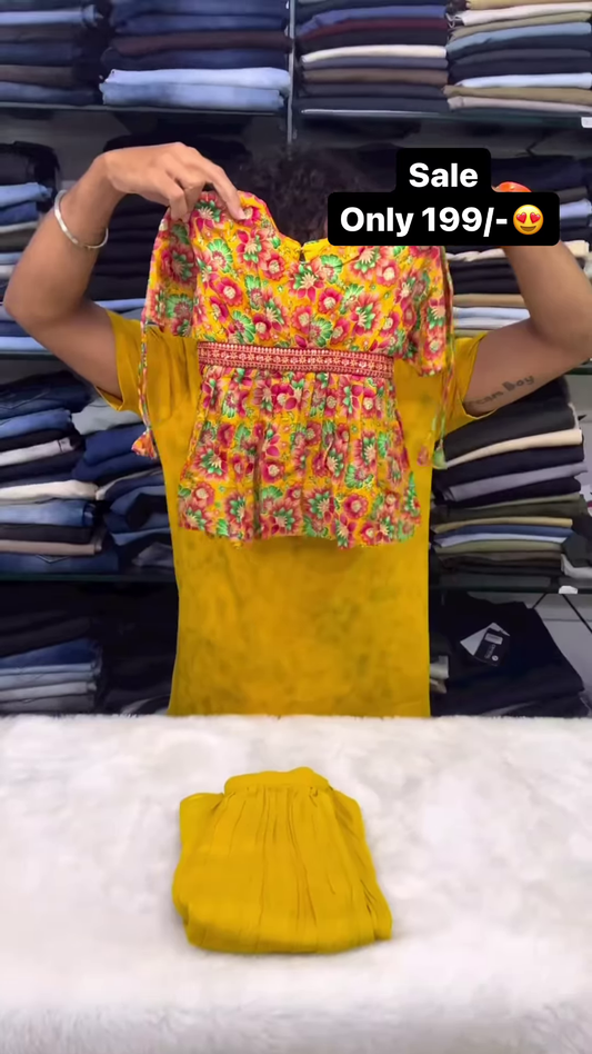 Kids Wear Yellow Color Sharara Suit