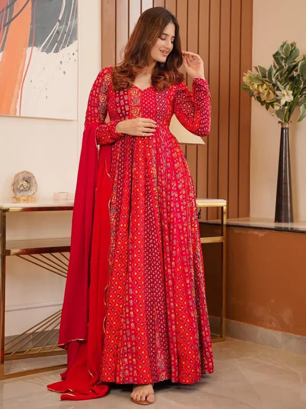 Magenta Red Anarkali Gown With Dupatta Set