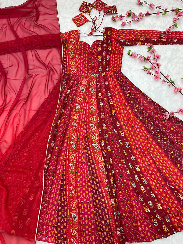 Magenta Red Anarkali Gown With Dupatta Set