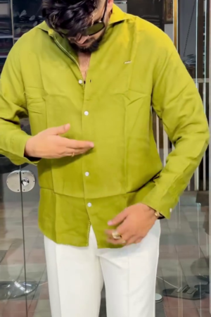 Men Comfort Fit Solid Spread Collar Cotton Casual Shirt