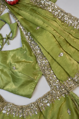 Green Color Organza Heavy Work Party Wear Saree