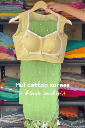 Mul Cotton Saree Combo With Blouse