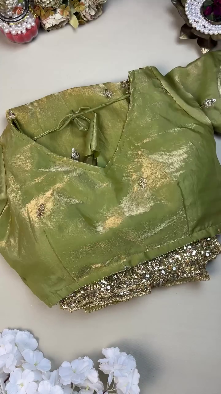 Green Color Organza Heavy Work Party Wear Saree - Image 8