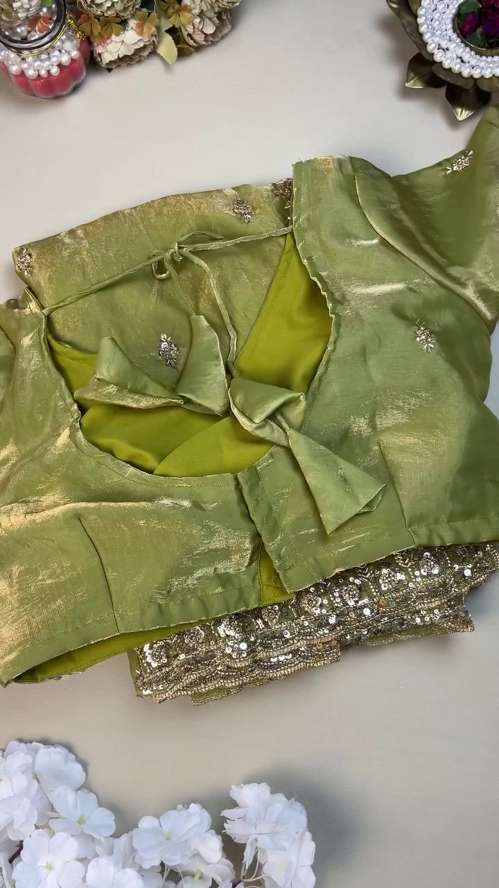 Green Color Organza Heavy Work Party Wear Saree - Image 6