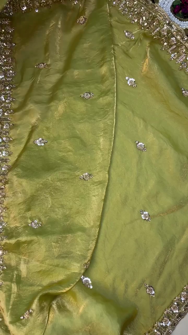 Green Color Organza Heavy Work Party Wear Saree - Image 4
