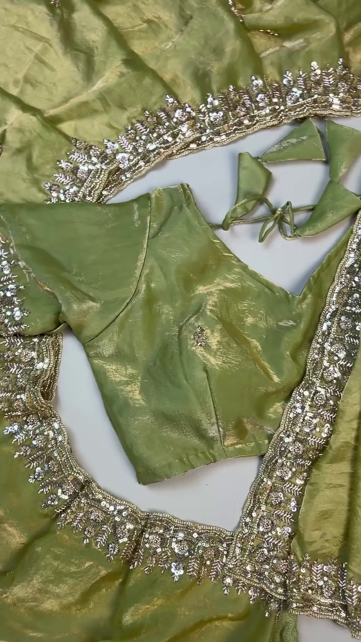 Green Color Organza Heavy Work Party Wear Saree - Image 2